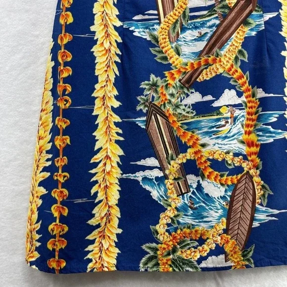 Royal Creations Mini Dress Women's Size L Hawaiian Shift Sleeveless Cotton Blue - Picture 5 of 8